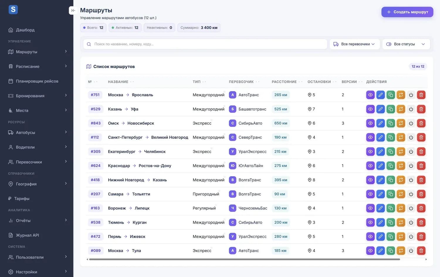 TMS-платформа: планирование рейсов — маршруты, тарифы, расписание